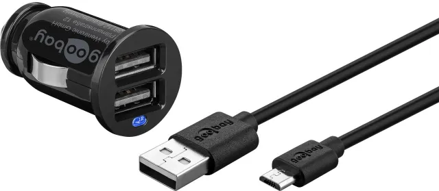 USB Car charger 12V - 2x USB (2.4A) - 1m cable