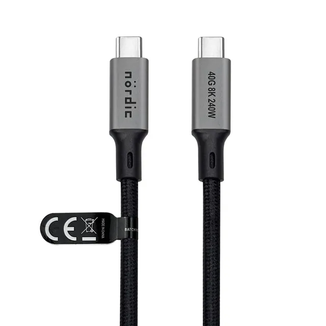 1,5 m USB4 USB-C till C nylonflätad kabel PD3.1 240W 40G 8K60Hz 4K144Hz grå