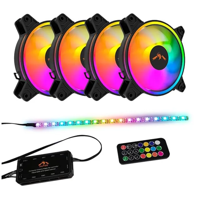 RGB Kit 4 - 4x fläktar + 1x LED strip + fjärrkontroll & controller - 120mm - Svart med RGB LED - 24 dBA