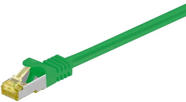 RJ45 patchkabel S/FTP (PiMF), 500 MHz, med CAT 7 råkabel, grön, 0,5 m LSZH halogenfri kabelhölje, koppar, RJ45-kontakt (CAT 6A)