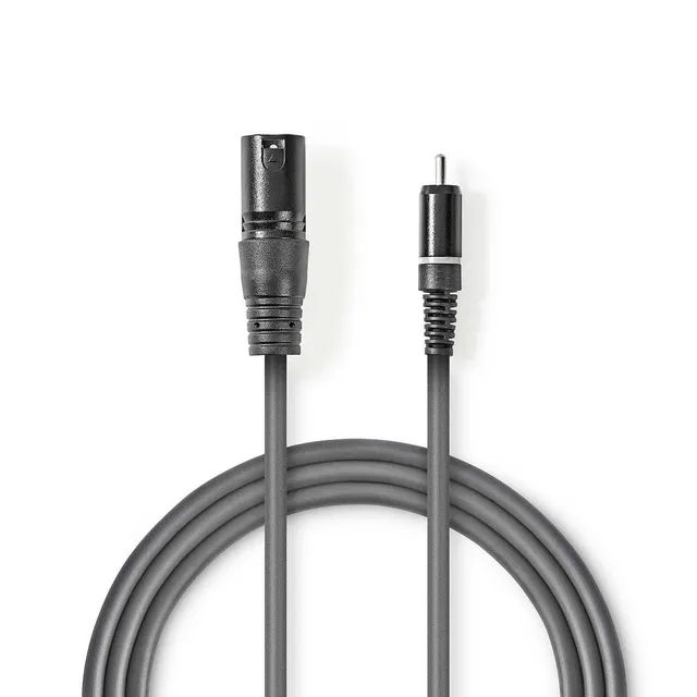 Obalanserad ljudkabel | XLR 3-stifts hane | RCA Hane | Nickelplaterad | 1.50 m | Rund | PVC | Mörkgrå | Kartonghylsa