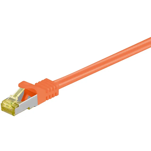 RJ45 patchkabel S/FTP (PiMF), 500 MHz, med CAT 7 råkabel, orange, 5 m LSZH halogenfri kabelhölje, koppar, RJ45-kontakt (CAT 6A)