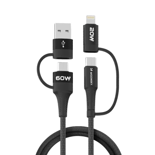 WNBAA 4in1 Cable 2x USB-C 1x USB-A 1x Lightning 60W 1 m - Black