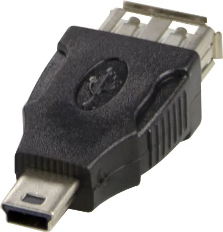 USB-adapter Typ A ho - Typ Mini-B ha, Deltaco, svart