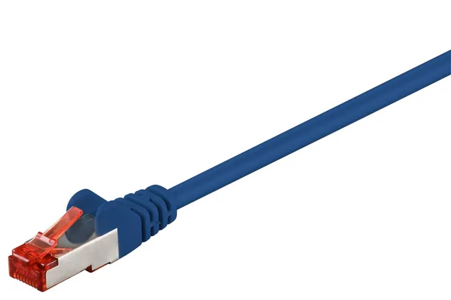 Patchkabel CAT 6, S/FTP (PiMF), blå, 0,15 m kopparledare (CU), halogenfri kabelhölje (LSZH)