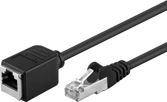 CAT 5e förlängningskabel, F/UTP, svart kopparledare (CU), RJ45-kontakt (8P8C) > RJ45-kontakt (8P8C)