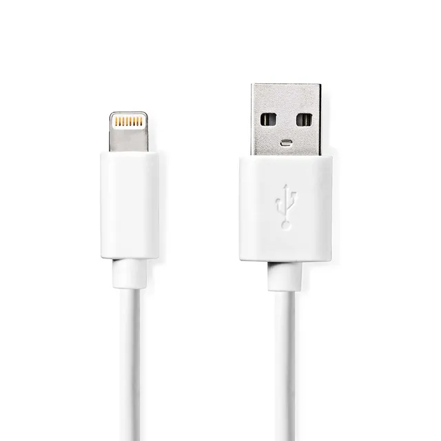 Lightning Kabel | USB 2.0 | Apple Lightning, 8-stifts | USB-A Hane | 480 Mbps | Nickelplaterad | 1.00 m | Rund | PVC | Vit | Label