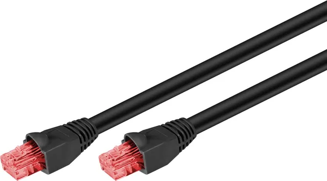 Patchkabel CAT 6 för dragning utomhus, U/UTP, svart kopparledare (CU), dubbelt yttre hölje (PE), 10 m