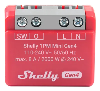 1PM Mini Gen4 smart switch med effektmätning för styrning av belysning och apparater upp till 8A