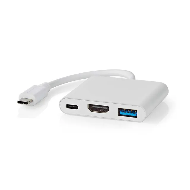 USB Multi-Port Adapter | 3-in-1 | USB 3.2 Gen 1 | USB-C™ Hane | HDMI™ Utgång / USB-A Hona / USB-C™ Hona | 5 Gbps | 0.10 m | Rund | Nickelplaterad | PVC | Vit | Låda