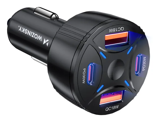 WLS-04 Car Charger 60W 2xUSB-C 2xUSB-A - Black