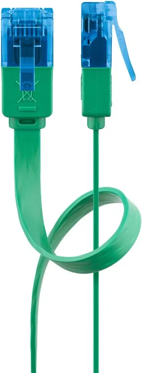 CAT 6A platt patchkabel, U/UTP, grön kopparledare (CU), 0.5 m