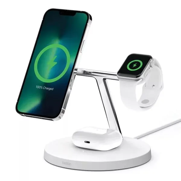 MagSafe 3-in-1 / 15W Wireless Charger / Watch Fast Charger - Vit (Fyndvara - Klass 2)